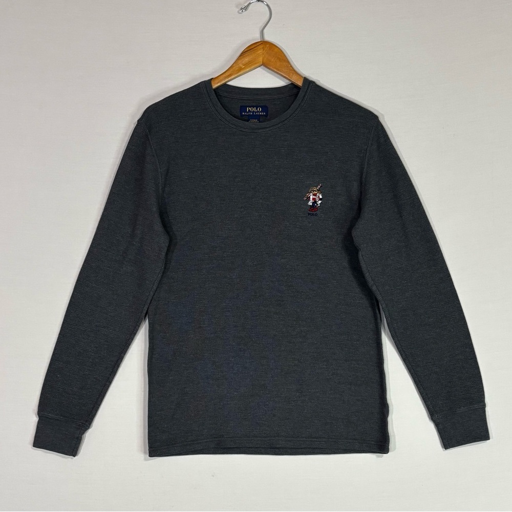 Polo Ralph Lauren Polo Bear Thermal Sleep Shirt Gray Waffle Knit Top Size M